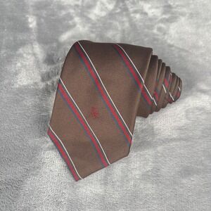 Christian Dior Silk Blend Striped Tie Brown‎ Red White Blue Logo Accent Men
